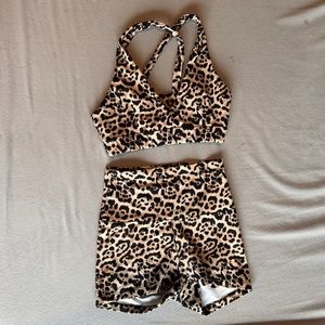 SKATIE CHEETAH BOOTY SHORTS AND SPORTS BRA